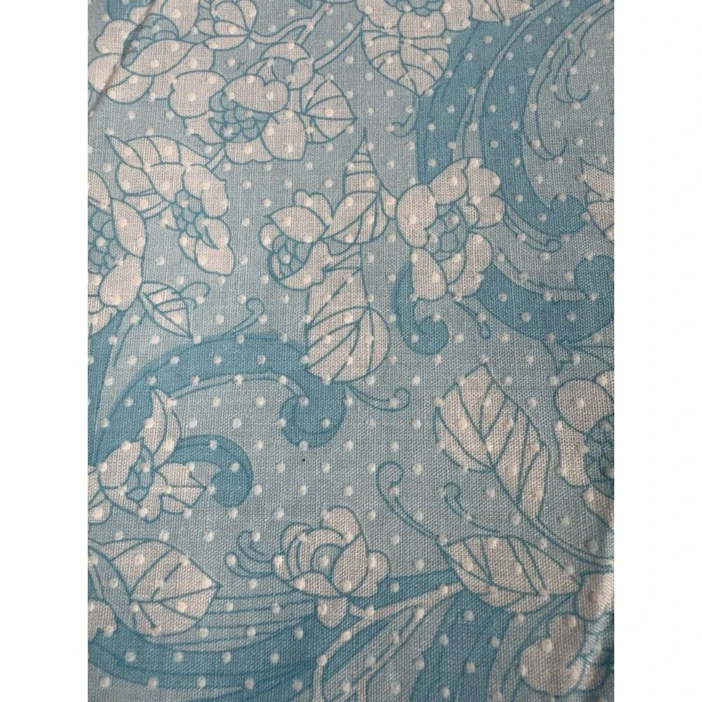Vintage Blue White Flocked Swiss Dot Floral Fabric Pinafore Dress 44” X 128”